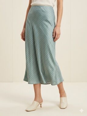 Vintage Liz Claiborne Polka Dot Midi Skirt Sage Green Silk Blend XL Paris LEC